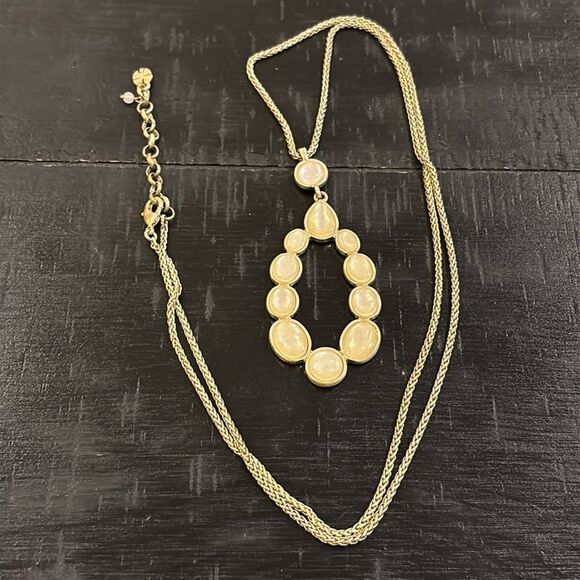 Lucky Brand Jewelry - Lucky Brand Boho Western Faux Mother of Pearl Long Gold Tone Necklace